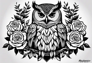 Barred owl and roses tattoo idea