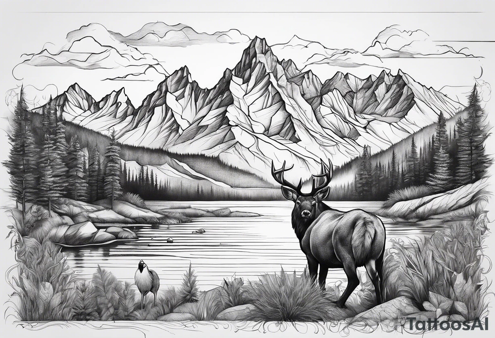 Mountains, animals, concept tattoo idea