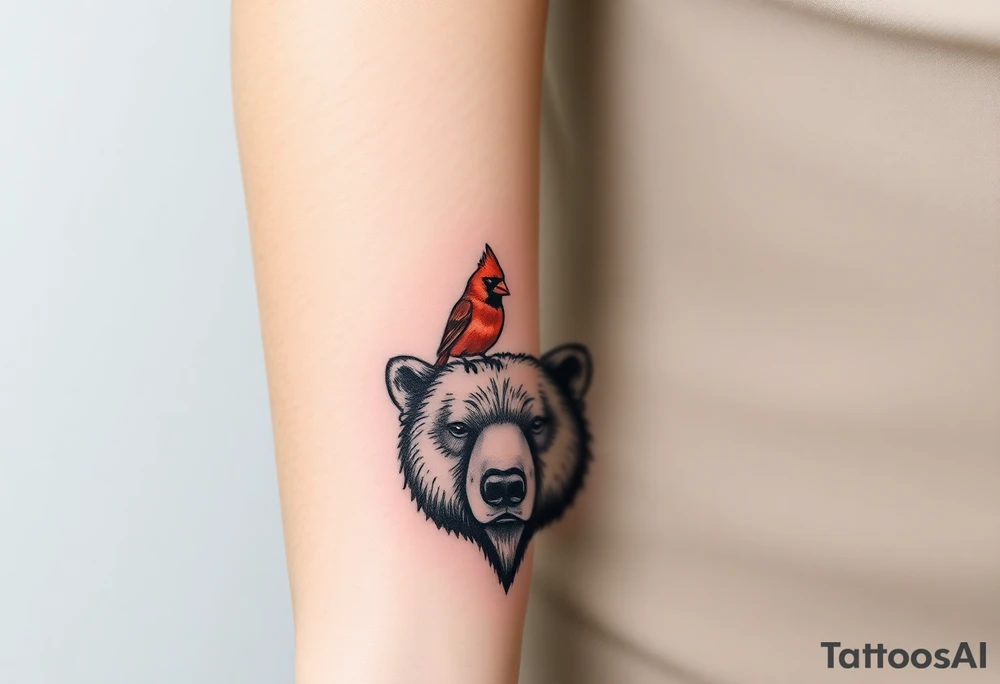 Cardinal sitting on bear nose tattoo idea