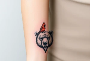 Cardinal sitting on bear nose tattoo idea