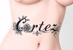 The name Cortez with roses and diamonds tattoo idea