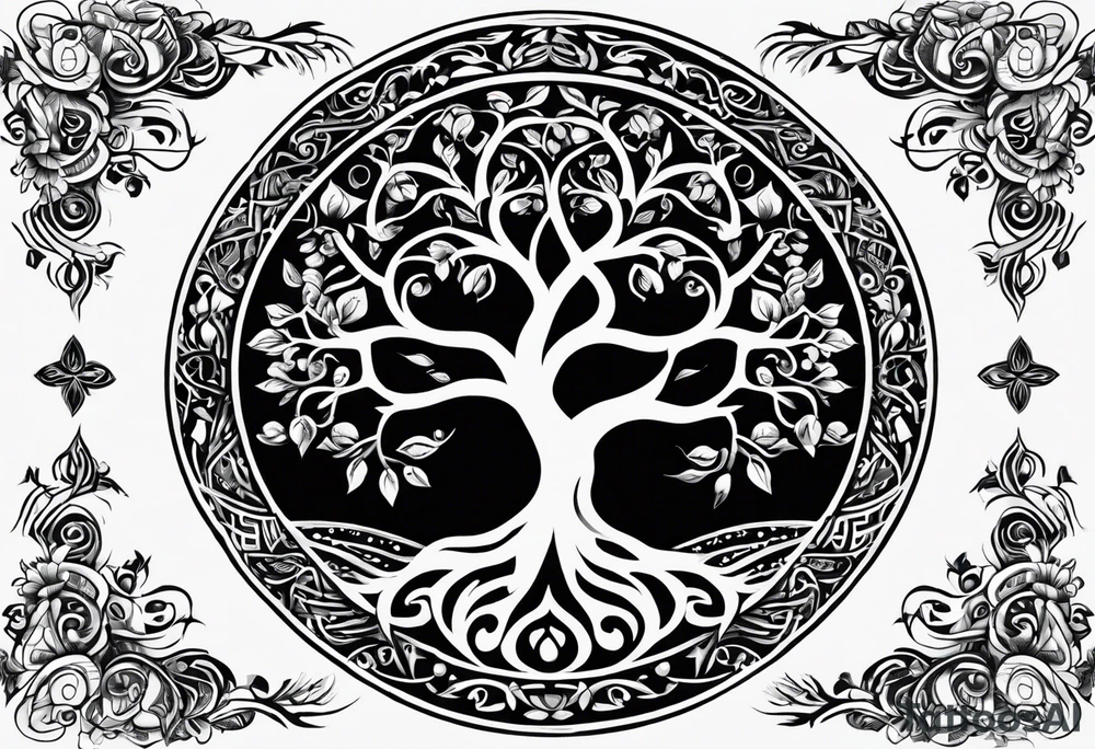 create a tree of life fusing with the tree of knowledge. tattoo idea