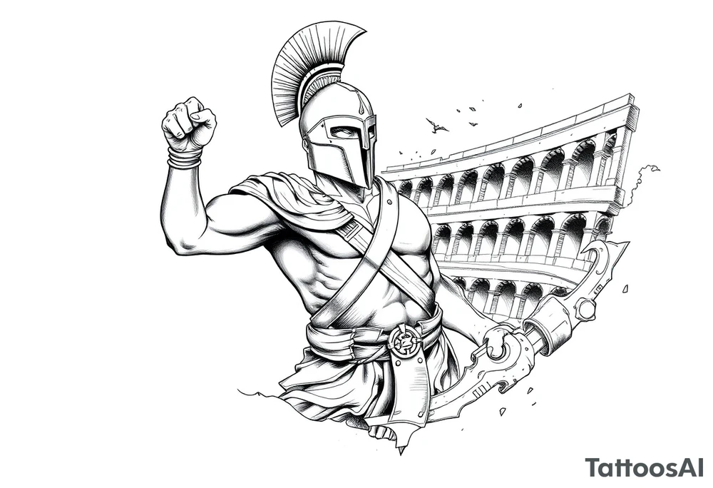Spartan fighting in the Colosseum tattoo idea