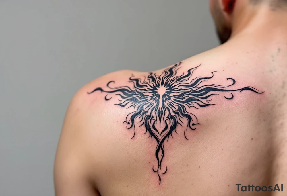 Word "phuong" written with sun inner arm tattoo idea