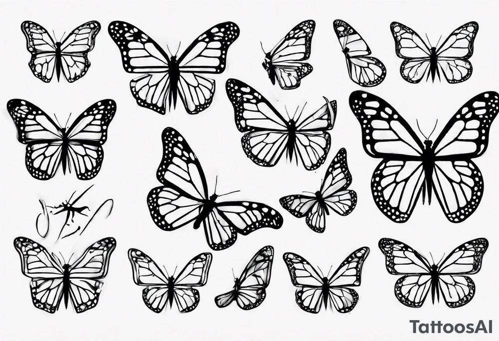 realistic monarch butterfly simple black outline landed on a finger tattoo idea