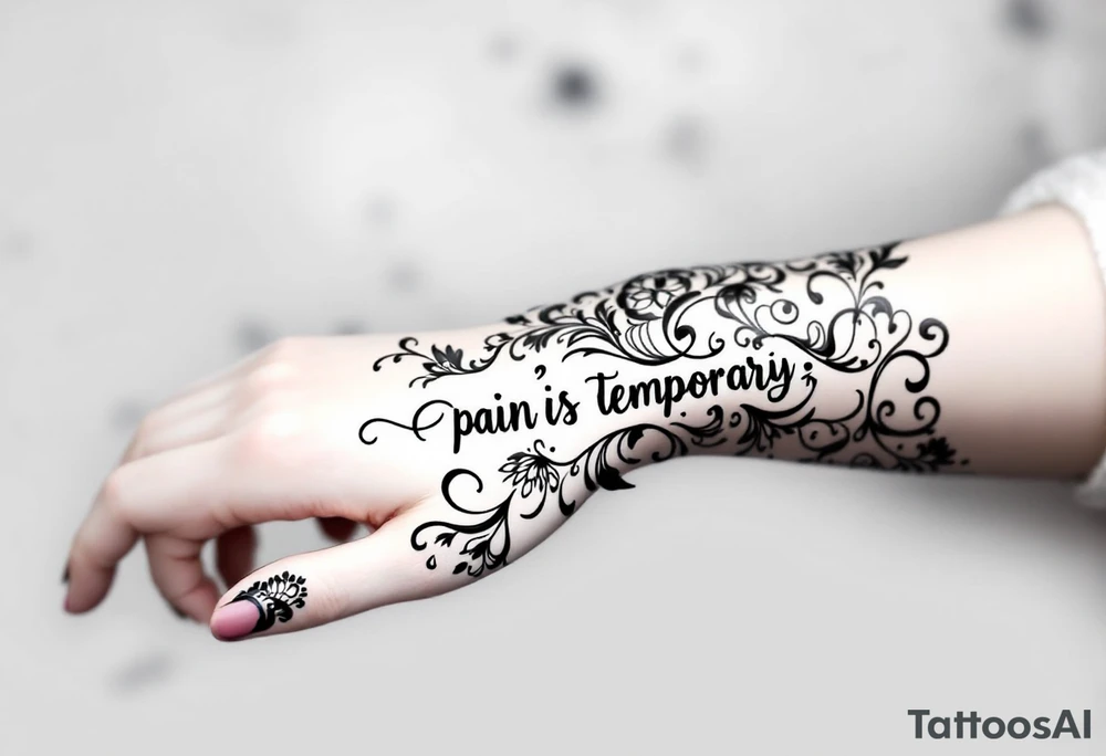 Indian style Henna tattoo for the inner wrist including words pain is temporary. Don’t show the wrist or arm tattoo idea