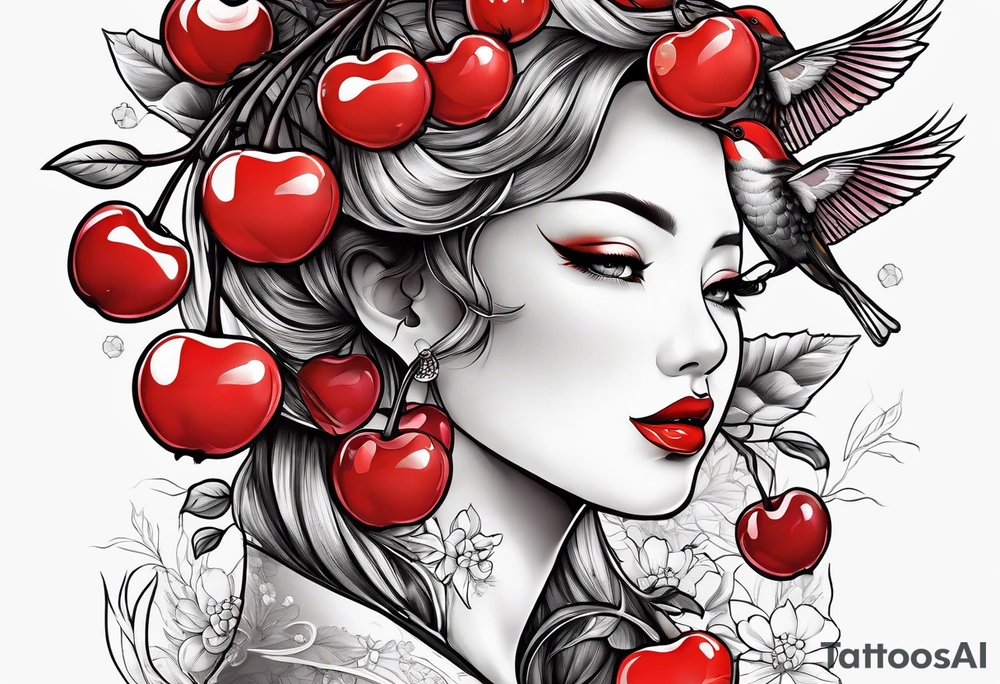 “Be Fruitful”, Cherry, lips, birds, bees tattoo idea