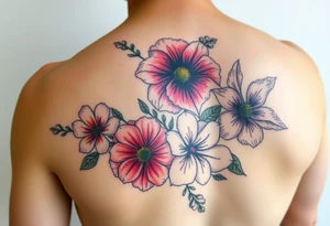 Upper arm and shoulder sleeve
Realistic
Water color
Fine line
Birth flowers for the months of
February 
July
August
October
December
Multi colored tattoo idea