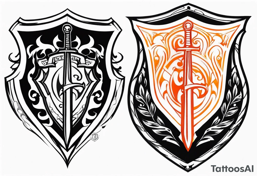 Valhalla shield fire sword tattoo idea