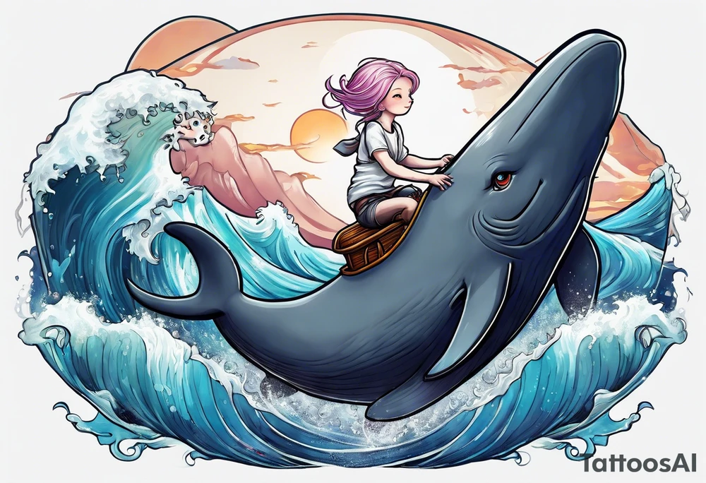 hairless cat riding a whale tattoo idea