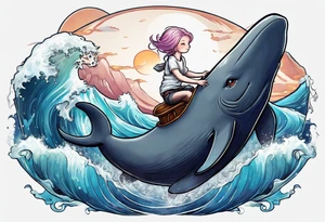 hairless cat riding a whale tattoo idea
