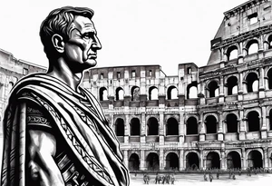 Julius Caesar in front of Roman colosseum tattoo idea
