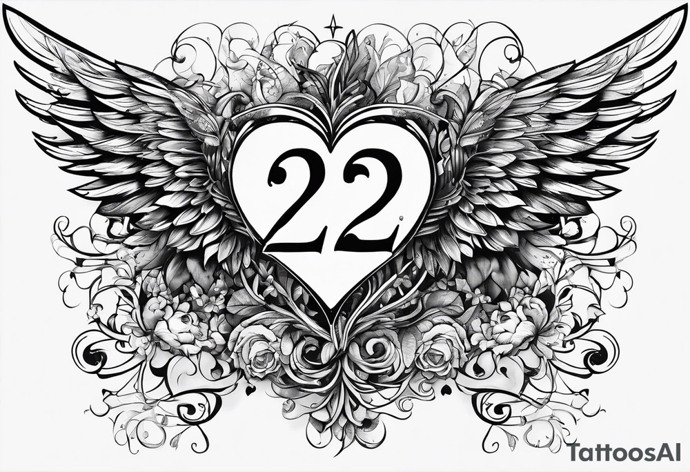 A heart in the form of the number 22 with wings tattoo idea