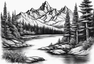 Mountains trees River tattoo idea