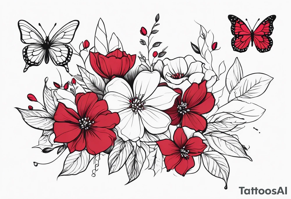 Flowers with "Ruby" in calligraphy font and butterflies around it tattoo idea Flowers with "Ruby" in calligraphy font and butterflies around it tattoo idea