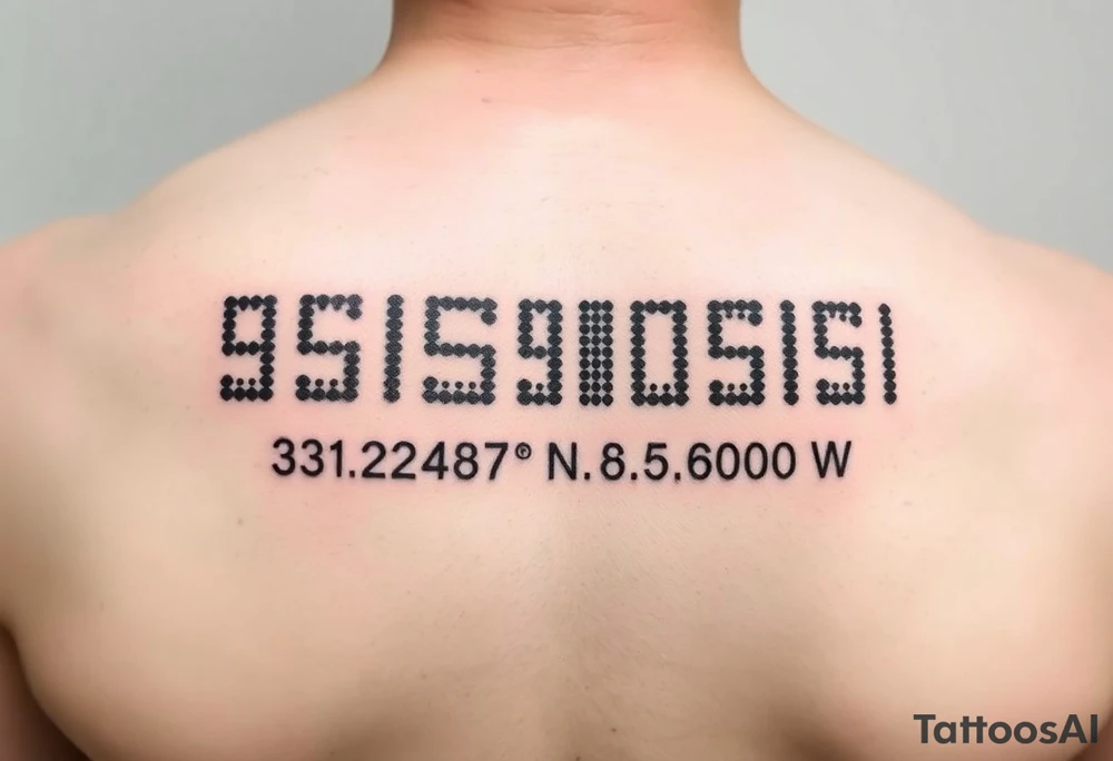 Morse code for sis along with the coordinates 33.12487° N, 85.58014° W tattoo idea