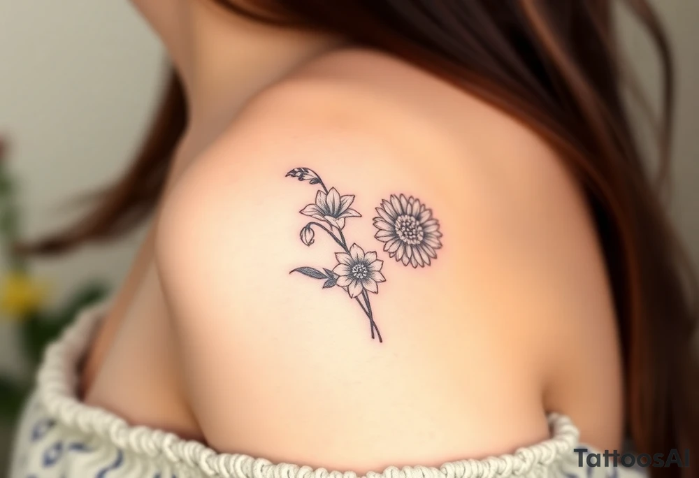 wrist tattoo with marigold, lily of the valley, and chrysanthemum tattoo idea