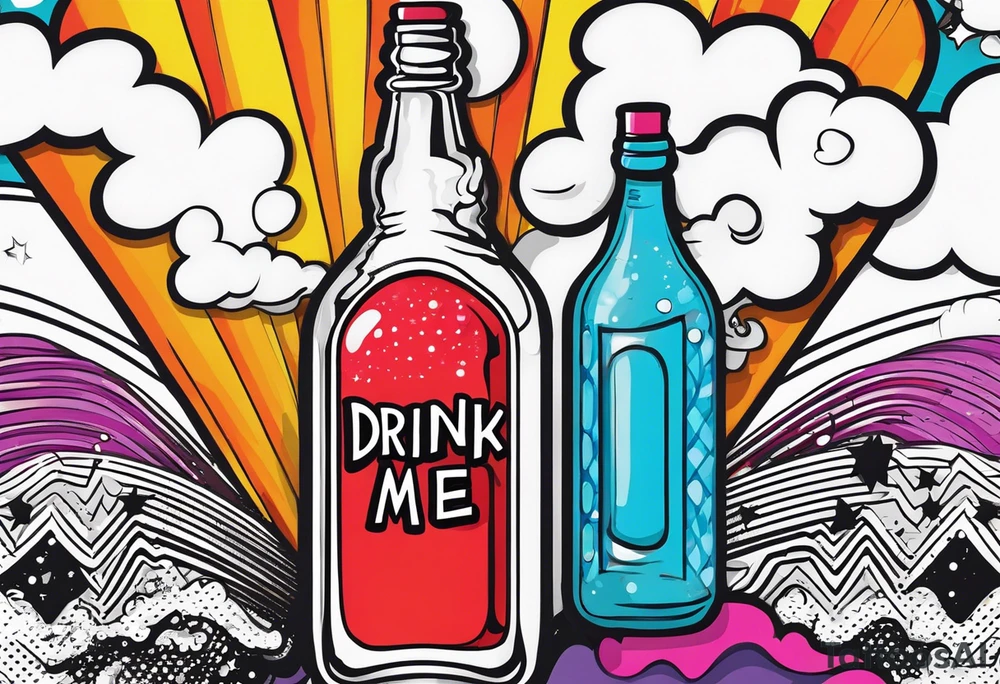 A bottle with a sign that says "drink me" tattoo idea