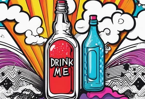 A bottle with a sign that says "drink me" tattoo idea