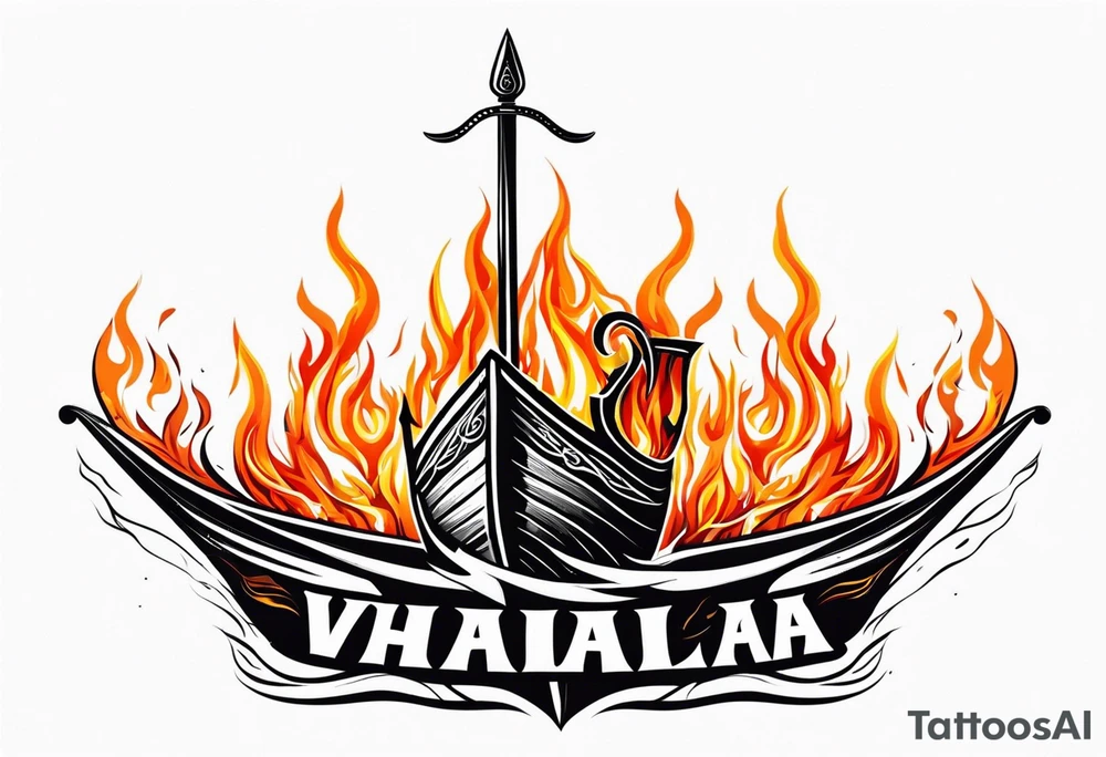 valhalla sword viking ship on fire tattoo idea