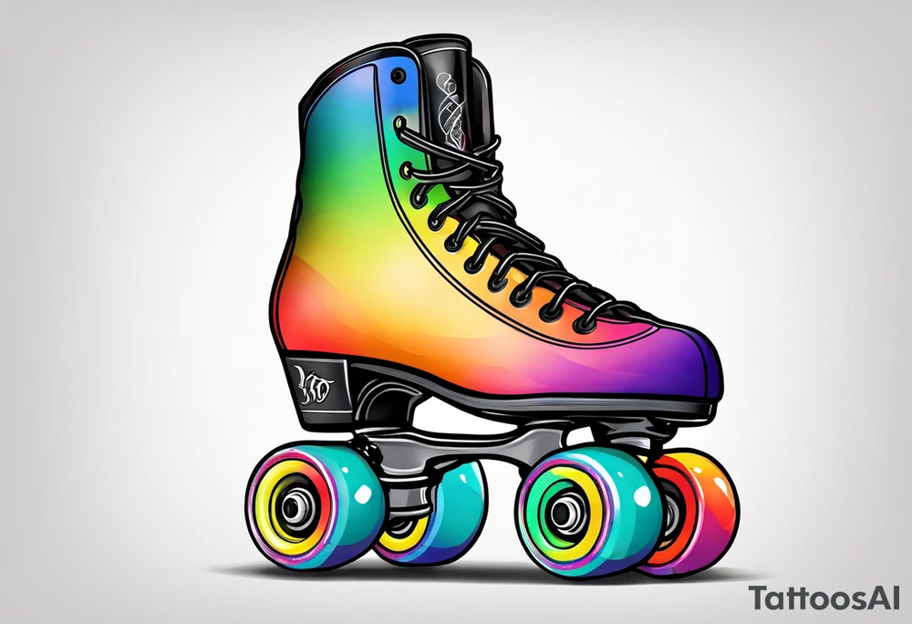 roller skates with rainbow wheels tattoo idea