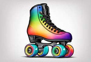 roller skates with rainbow wheels tattoo idea