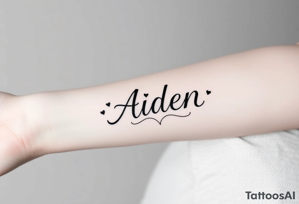 The name Aiden with love theme around it tattoo idea