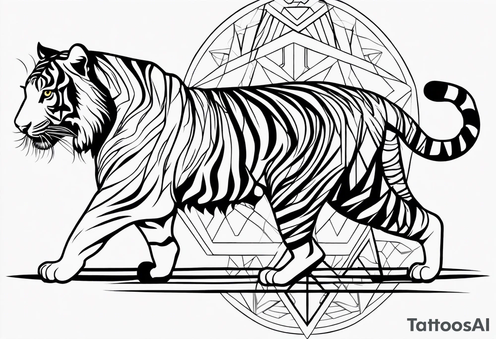 Tiger silhouette with sacred geometry and shapes tattoo idea