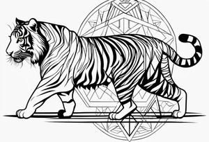 Tiger silhouette with sacred geometry and shapes tattoo idea