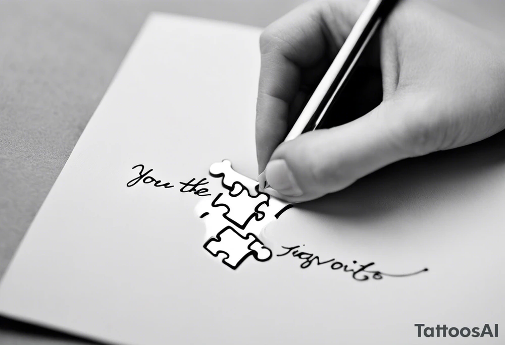 Puzzle Piece: A fine, clean outline with no shading, keeping the design light and elegant. Two pieces connected. 
Handwritten Text: inside the puzzle piece, your sister’s words “to my favorite sister,” carefully preserving the integrity of her handwriting.
This will create a balanced, meaningful design that's simple yet full of emotion—perfect for a small ankle tattoo. tattoo idea