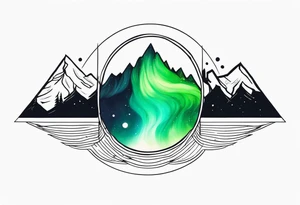 northern lights mountain circle shaped tattoo idea