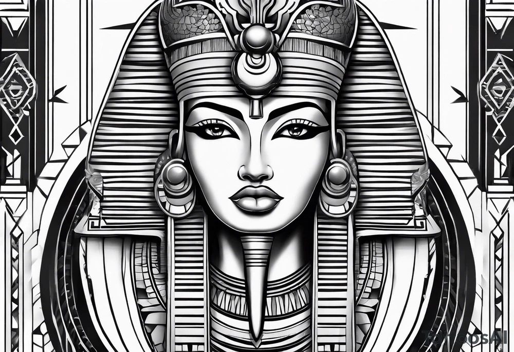 black and white Egyptian goddess Isis tattoo idea