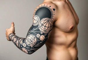 outer space, planets, geometric patterns, string theory tattoo idea