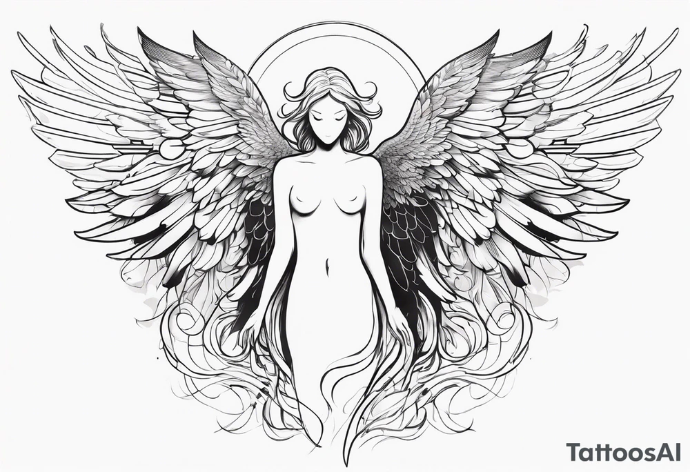 faceless angel with wings outstretched incorporating significant digital or electronic elements into the design tattoo idea