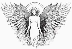 faceless angel with wings outstretched incorporating significant digital or electronic elements into the design tattoo idea