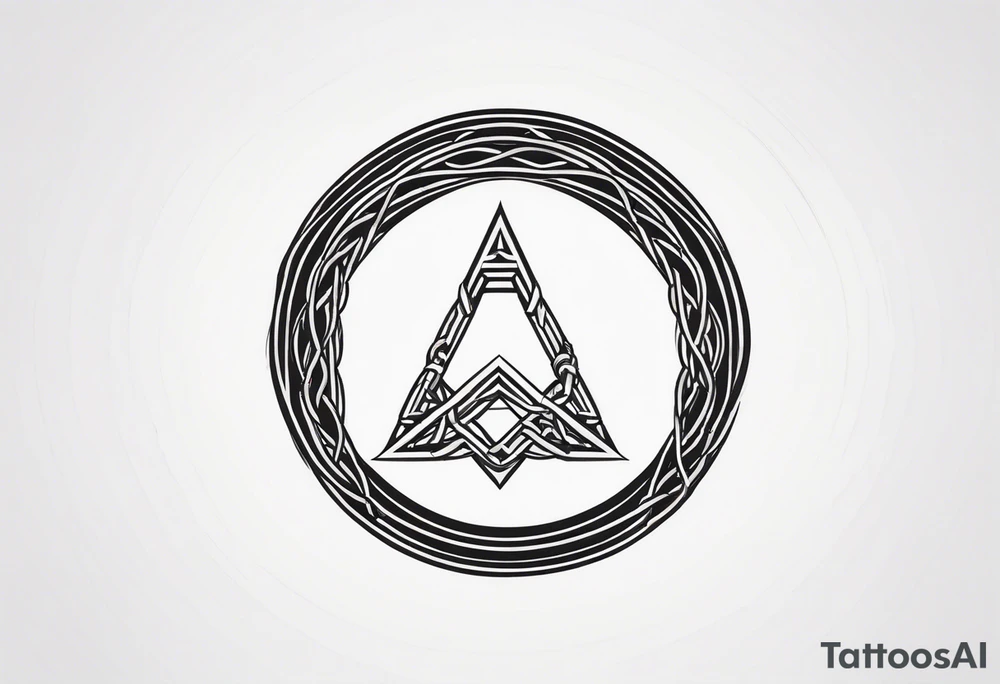 Simplistic symbol large delta inside a circle made from chain and whip elements tattoo idea