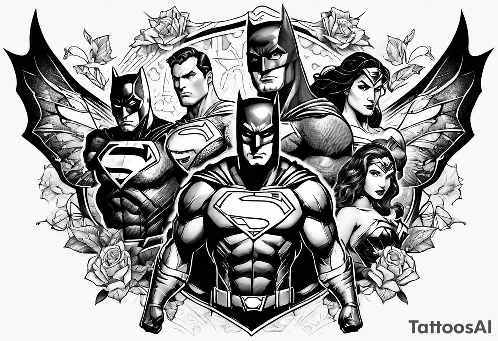 Justice league tattoo with butterflies tattoo idea