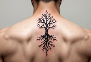家 (jiā, “family”) in earthy brown is placed near a tree symbol for roots and legacy. tattoo idea
