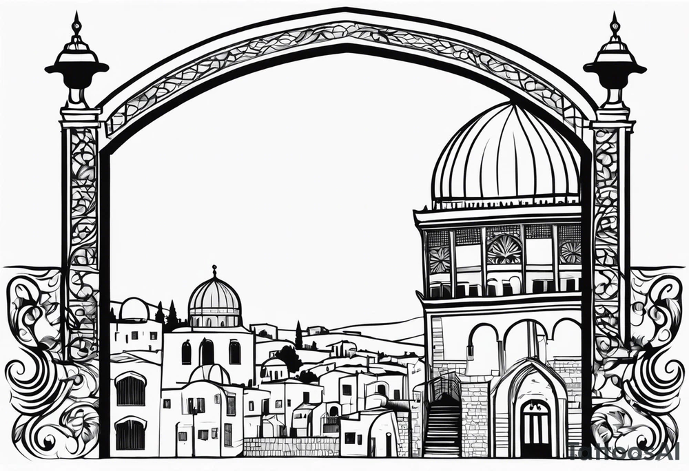 israel town gate vector swirl vignette tattoo idea