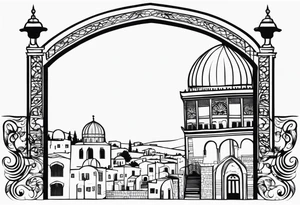 israel town gate vector swirl vignette tattoo idea