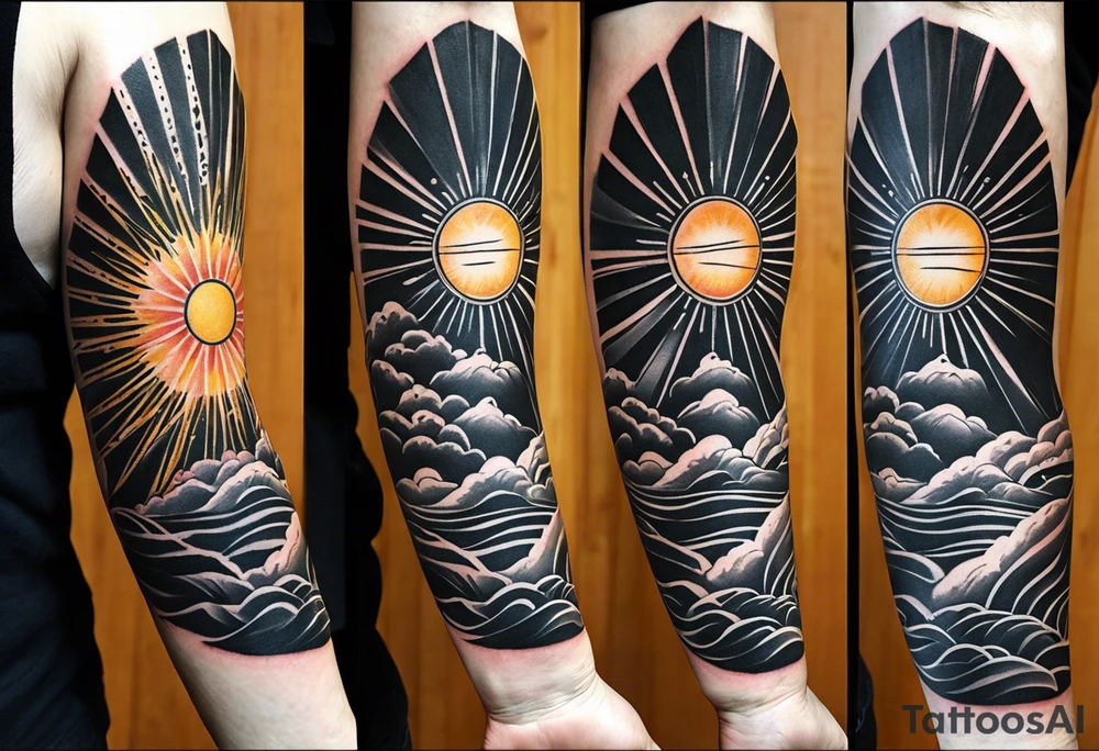Forearm tattoo cross with rays of sun, 08/21/2024 in with Jeremiah 29:11 tattoo idea