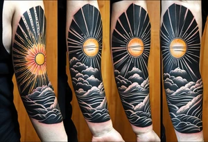 Forearm tattoo cross with rays of sun, 08/21/2024 in with Jeremiah 29:11 tattoo idea