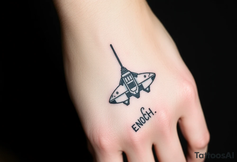 Enoch from the book of Enoch flotating up to a space ship tattoo idea