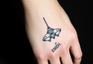 Enoch from the book of Enoch flotating up to a space ship tattoo idea