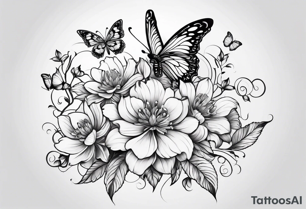 floral design with butterflies & filigree tattoo idea