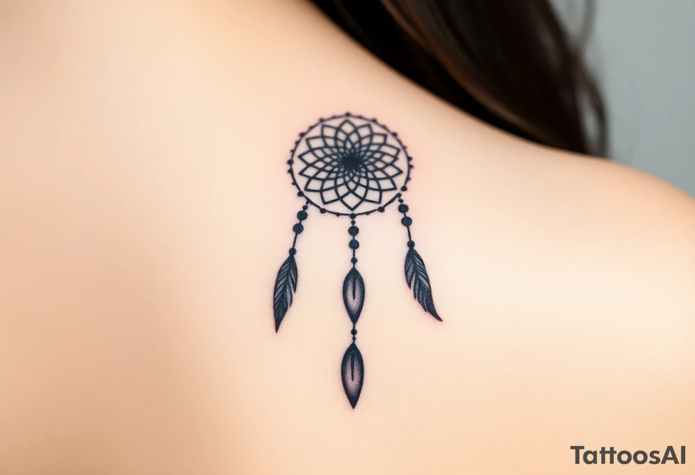 native dreamcatcher with flowing feathers and sacred beads tattoo idea
