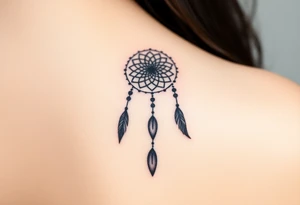native dreamcatcher with flowing feathers and sacred beads tattoo idea