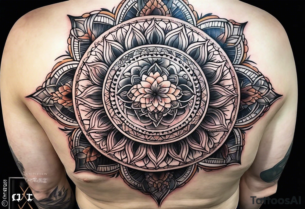 simple male moon mandala Knee tattoo in fall colors tattoo idea