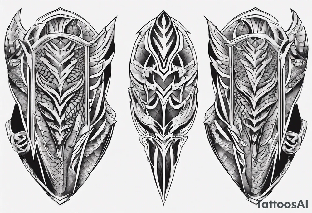 Dragonscale Leg armor symmetrical tattoo idea