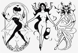 female dancing with the devil delicate tattoo idea